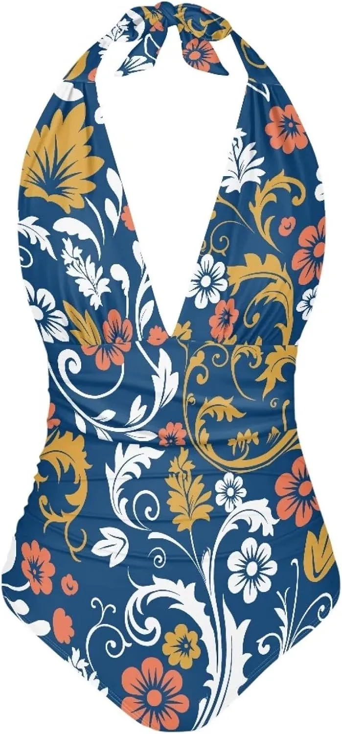 1 Piece High Cut Bikini Suit Comfort Sexy Halter Neck Swimsuit Print Quick Dry Beach Swimwear 2024 Customization