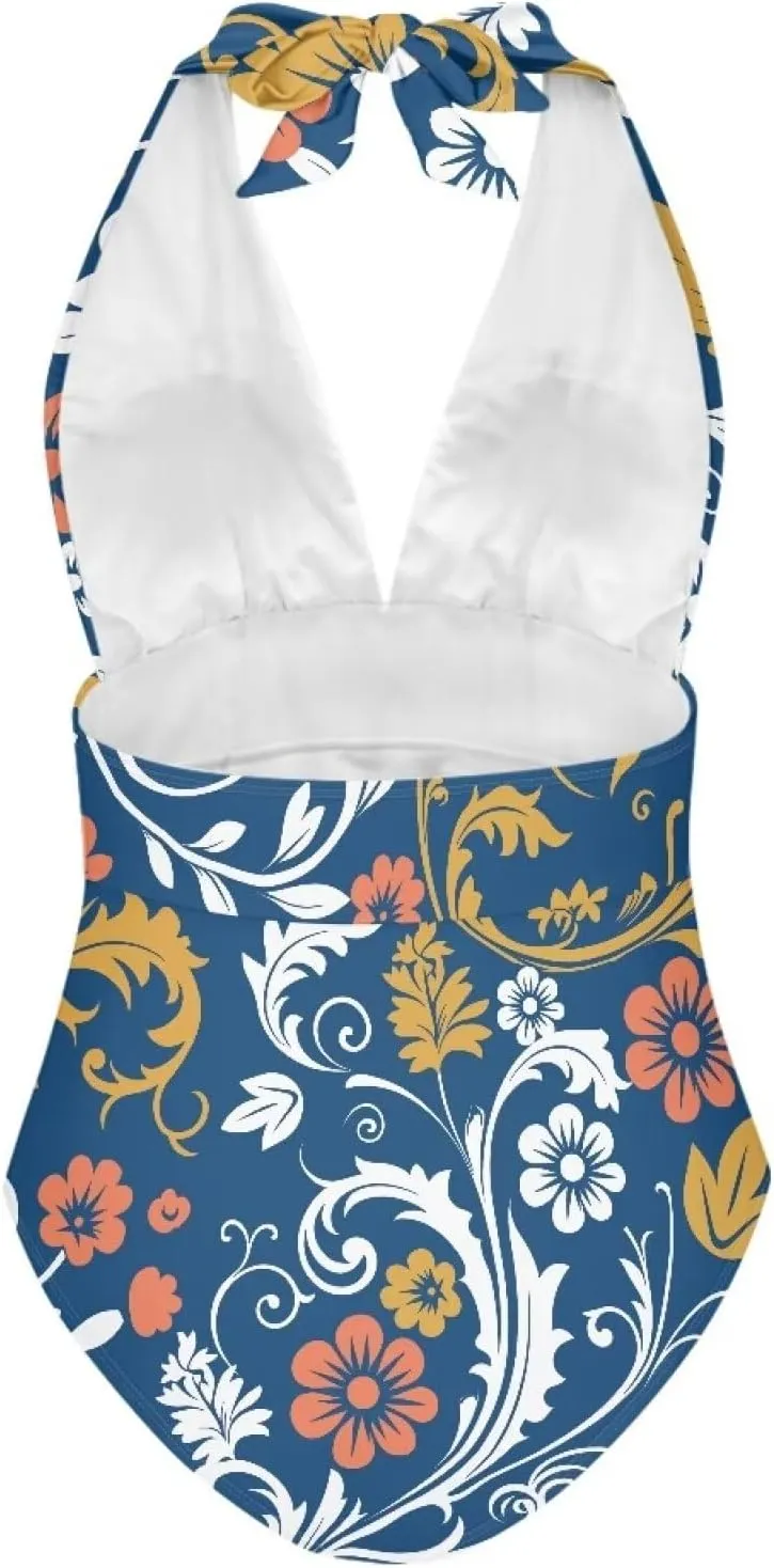 1 Piece High Cut Bikini Suit Comfort Sexy Halter Neck Swimsuit Print Quick Dry Beach Swimwear 2024 Customization