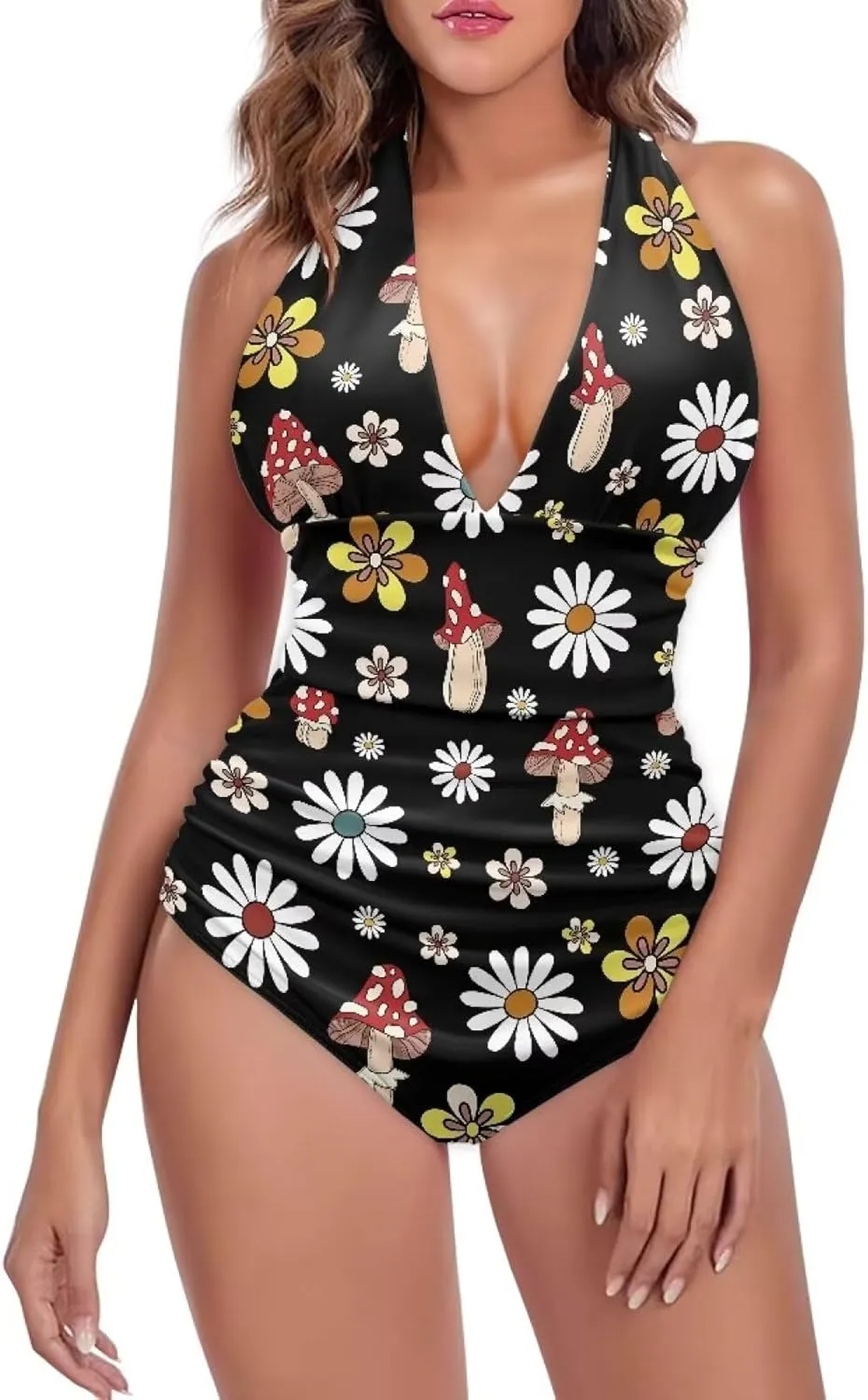 1 Piece High Cut Bikini Suit Comfort Sexy Halter Neck Swimsuit Print Quick Dry Beach Swimwear 2024 Customization