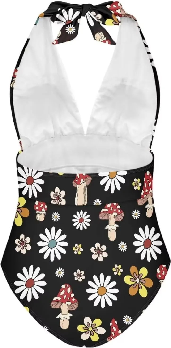 1 Piece High Cut Bikini Suit Comfort Sexy Halter Neck Swimsuit Print Quick Dry Beach Swimwear 2024 Customization