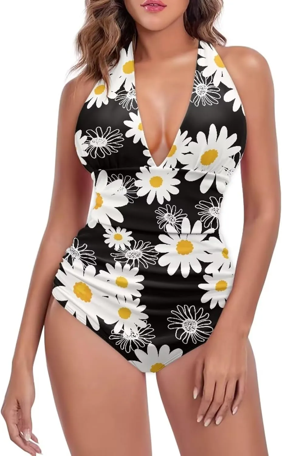 1 Piece High Cut Bikini Suit Comfort Sexy Halter Neck Swimsuit Print Quick Dry Beach Swimwear 2024 Customization