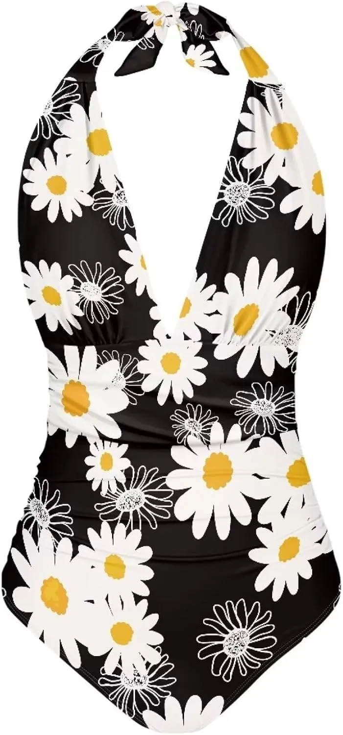 1 Piece High Cut Bikini Suit Comfort Sexy Halter Neck Swimsuit Print Quick Dry Beach Swimwear 2024 Customization