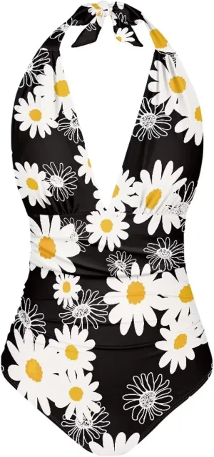 1 Piece High Cut Bikini Suit Comfort Sexy Halter Neck Swimsuit Print Quick Dry Beach Swimwear 2024 Customization