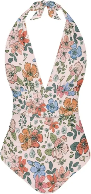 1 Piece High Cut Bikini Suit Comfort Sexy Halter Neck Swimsuit Print Quick Dry Beach Swimwear 2024 Customization