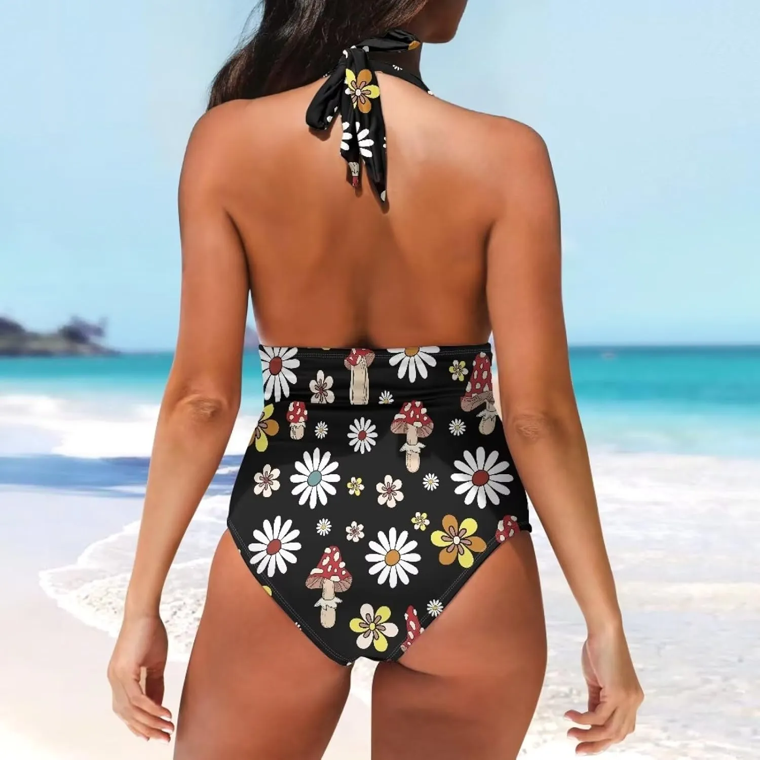 1 Piece High Cut Bikini Suit Comfort Sexy Halter Neck Swimsuit Print Quick Dry Beach Swimwear 2024 Customization