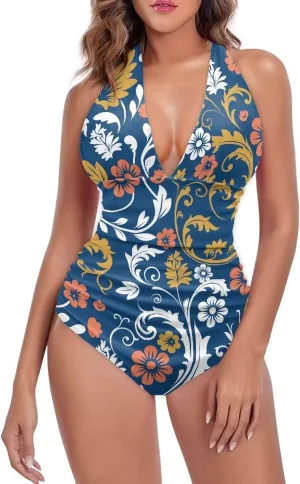 1 Piece High Cut Bikini Suit Comfort Sexy Halter Neck Swimsuit Print Quick Dry Beach Swimwear 2024 Customization