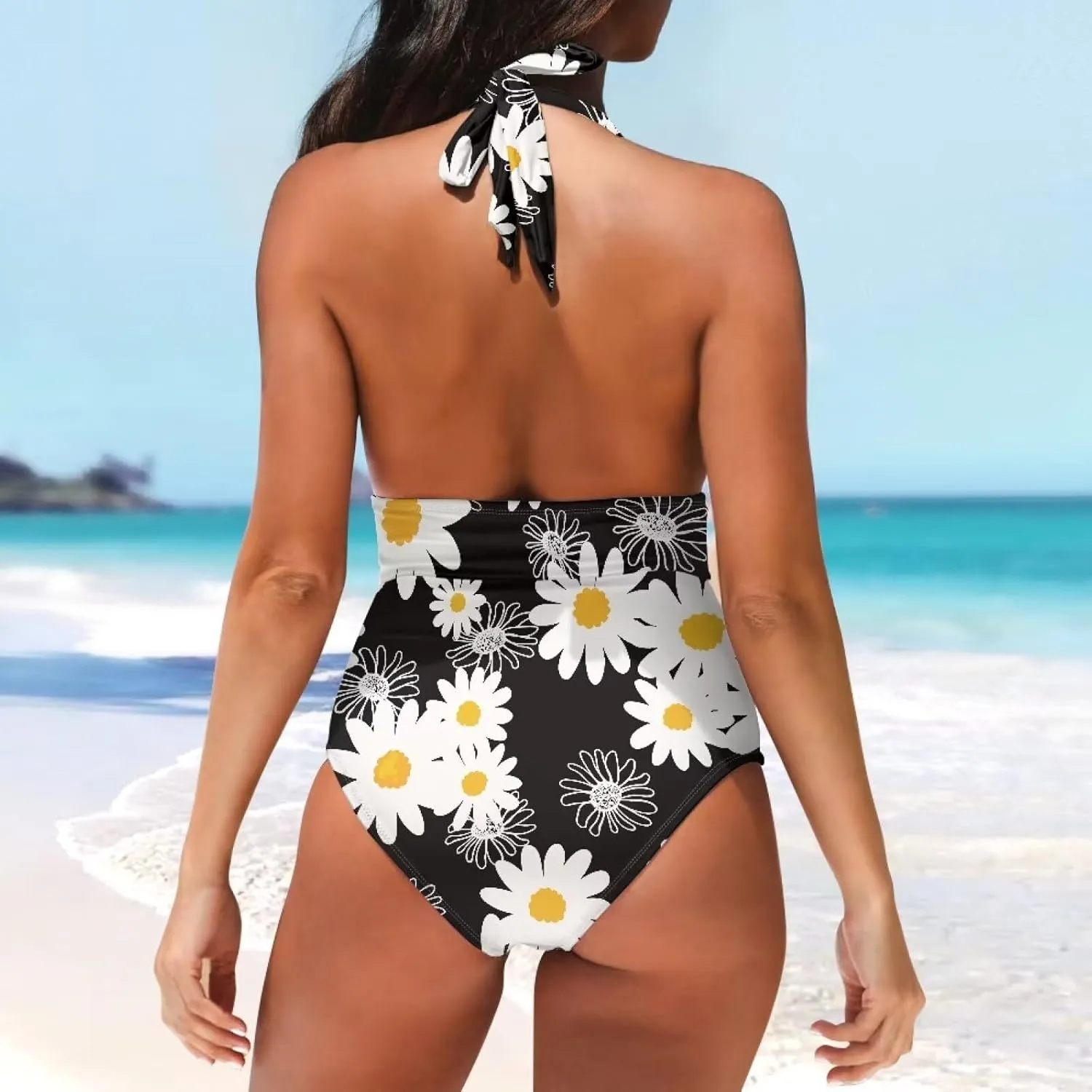 1 Piece High Cut Bikini Suit Comfort Sexy Halter Neck Swimsuit Print Quick Dry Beach Swimwear 2024 Customization