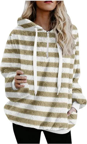 2023 Winter Womens Fuzzy Fleece Hoodies Sweatshirts Casual Long Sleeves Shaggy Sherpa Pullover With Pockets Pullover