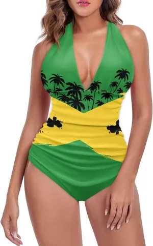 2024 V-Neck Bikini Tummy Contol Womens Swimwear High Cut One Piece Swimsuit Polynesian Swimwear(Loose Size)