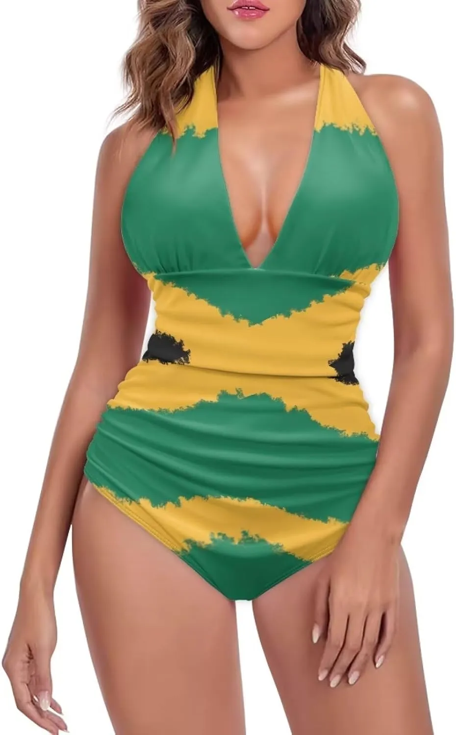 2024 V-Neck Bikini Tummy Contol Womens Swimwear High Cut One Piece Swimsuit Polynesian Swimwear(Loose Size)
