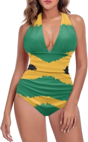 2024 V-Neck Bikini Tummy Contol Womens Swimwear High Cut One Piece Swimsuit Polynesian Swimwear(Loose Size)
