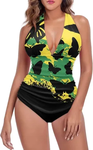 2024 V-Neck Bikini Tummy Contol Womens Swimwear High Cut One Piece Swimsuit Polynesian Swimwear(Loose Size)