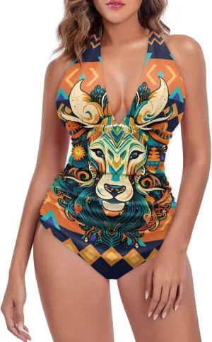 2024 V-Neck Bikini Tummy Contol Womens Swimwear High Cut One Piece Swimsuit Polynesian Swimwear(Loose Size)