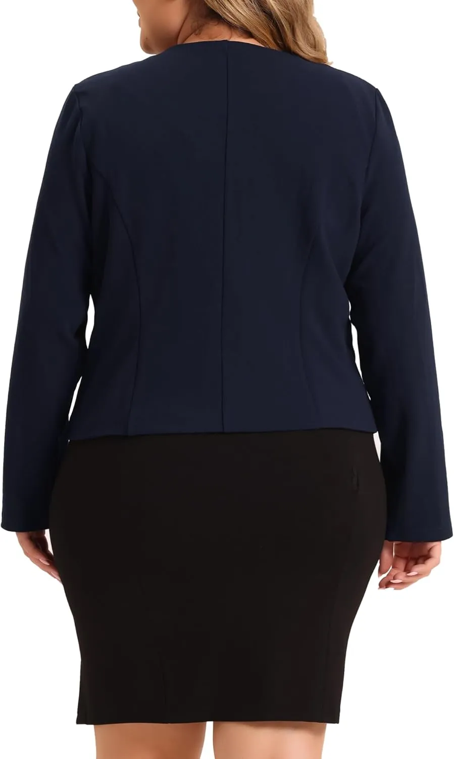 Agnes Orinda Plus Size Blazer for Women Crop Collarless Long Sleeve Work Blazers Suit Blazer Jacket