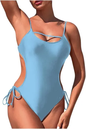 Akklian One Piece Swimsuit Women Sexy Cut Out Backless Strappy Bathing Suit High Cut Tummy Control Monokini Bathing Suits