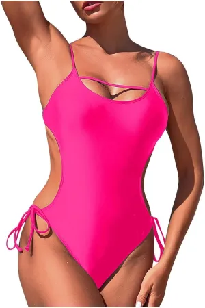 Akklian One Piece Swimsuit Women Sexy Cut Out Backless Strappy Bathing Suit High Cut Tummy Control Monokini Bathing Suits
