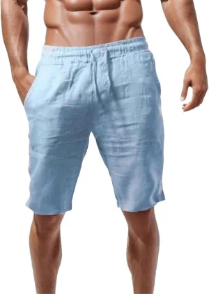 BIFUTON Mens Beach Shorts Casual Cotton and Linen Shorts Solid Color Swim Shorts Drawstring Summer Shorts Lounge Shorts