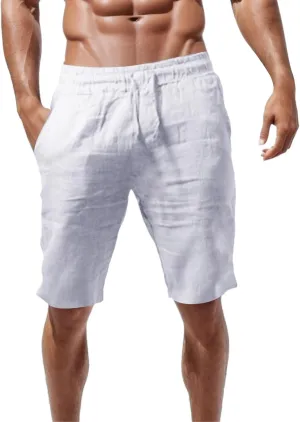 BIFUTON Mens Beach Shorts Casual Cotton and Linen Shorts Solid Color Swim Shorts Drawstring Summer Shorts Lounge Shorts