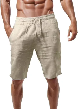 BIFUTON Mens Beach Shorts Casual Cotton and Linen Shorts Solid Color Swim Shorts Drawstring Summer Shorts Lounge Shorts