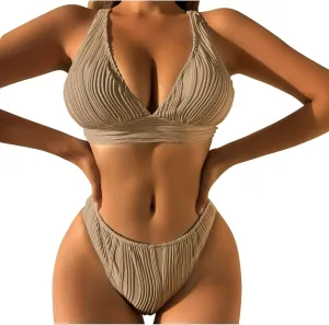 Bikini Sets for Women 2025 Triangle High Cut Cheeky Bikini Swimsuits Two Piece Deep V Wide Straps Bathing Suits