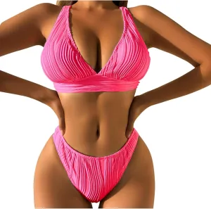 Bikini Sets for Women 2025 Triangle High Cut Cheeky Bikini Swimsuits Two Piece Deep V Wide Straps Bathing Suits