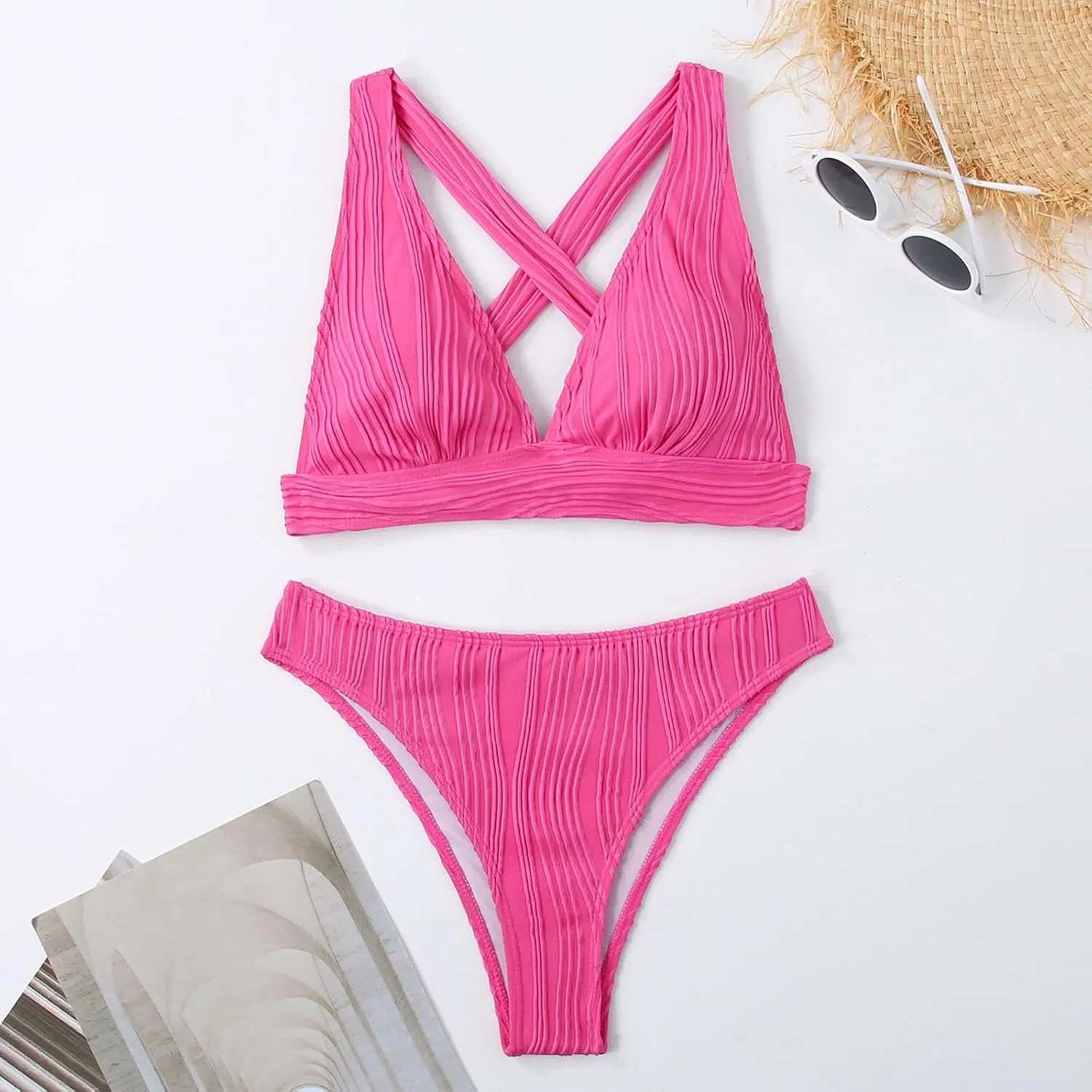 Bikini Sets for Women 2025 Triangle High Cut Cheeky Bikini Swimsuits Two Piece Deep V Wide Straps Bathing Suits