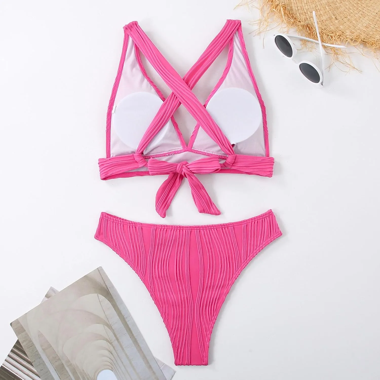 Bikini Sets for Women 2025 Triangle High Cut Cheeky Bikini Swimsuits Two Piece Deep V Wide Straps Bathing Suits