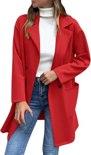 Blazer for Women Button Long Sleeve Lapel Pocket Mid-Length Style Work Jacket Elegant Soft Comfy Fashion Lightweight