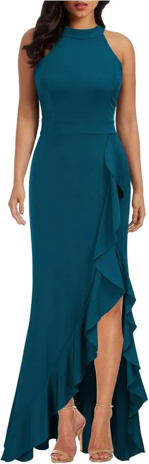 Bodycon Maxi Dress for Women Scoop Neck Sleeveless Sexy Dresses Elegant Split Mermaid Evening Cocktail Long Dress