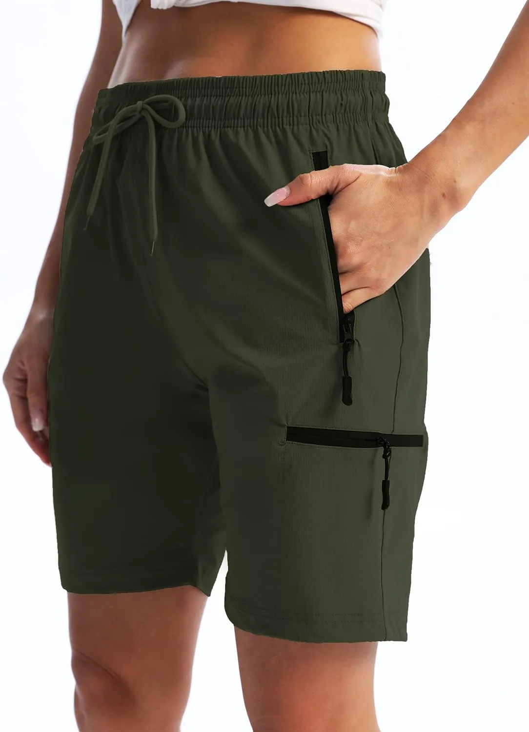 Cargo Womens Shorts Zipper Pockets Quick Dry Lightweight Summer Drawstring Shorts for Women