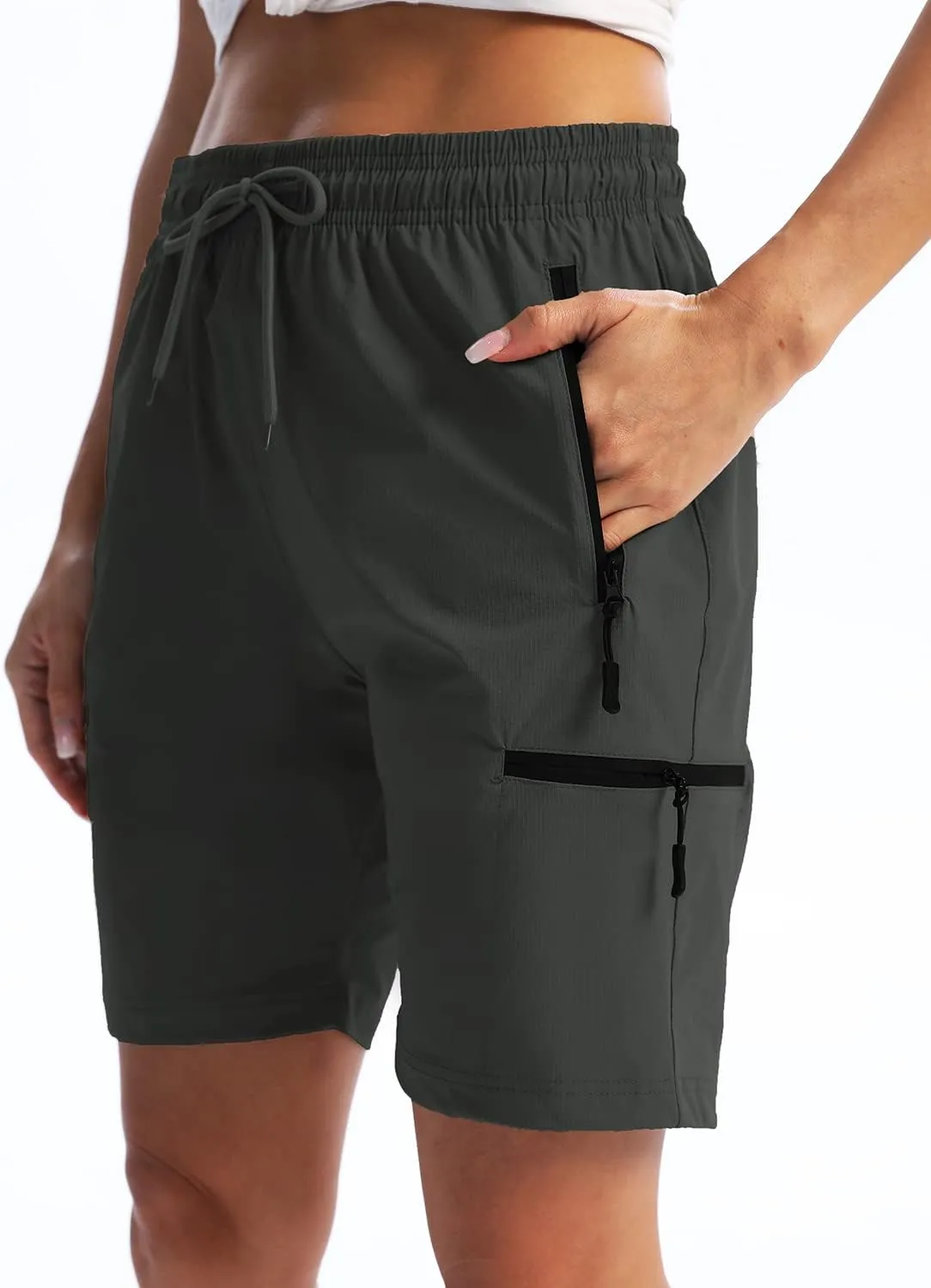 Cargo Womens Shorts Zipper Pockets Quick Dry Lightweight Summer Drawstring Shorts for Women