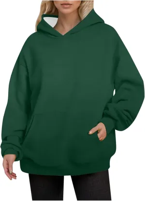 Casual Hoodies for Women Oversized Solid Pullover Tops Loose Comfy Long Sleeve Sweatshirts with Pockets Fall Clothes
