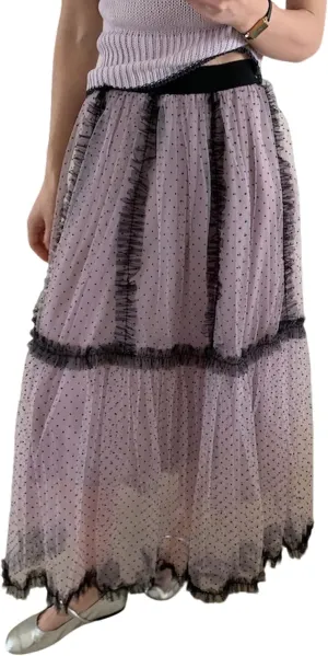 CHARTOU Women Polka Dot Tulle Maxi Skirt Long Flowy Tutu Mesh Lace Ruffle A Line Layered Skirt