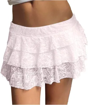 cooki Lace Mini Skirt for Women, Womens Cute Flowy Lace Pleated Mini Skirt Sexy Y2k High Waisted Ruffle Short Skirts