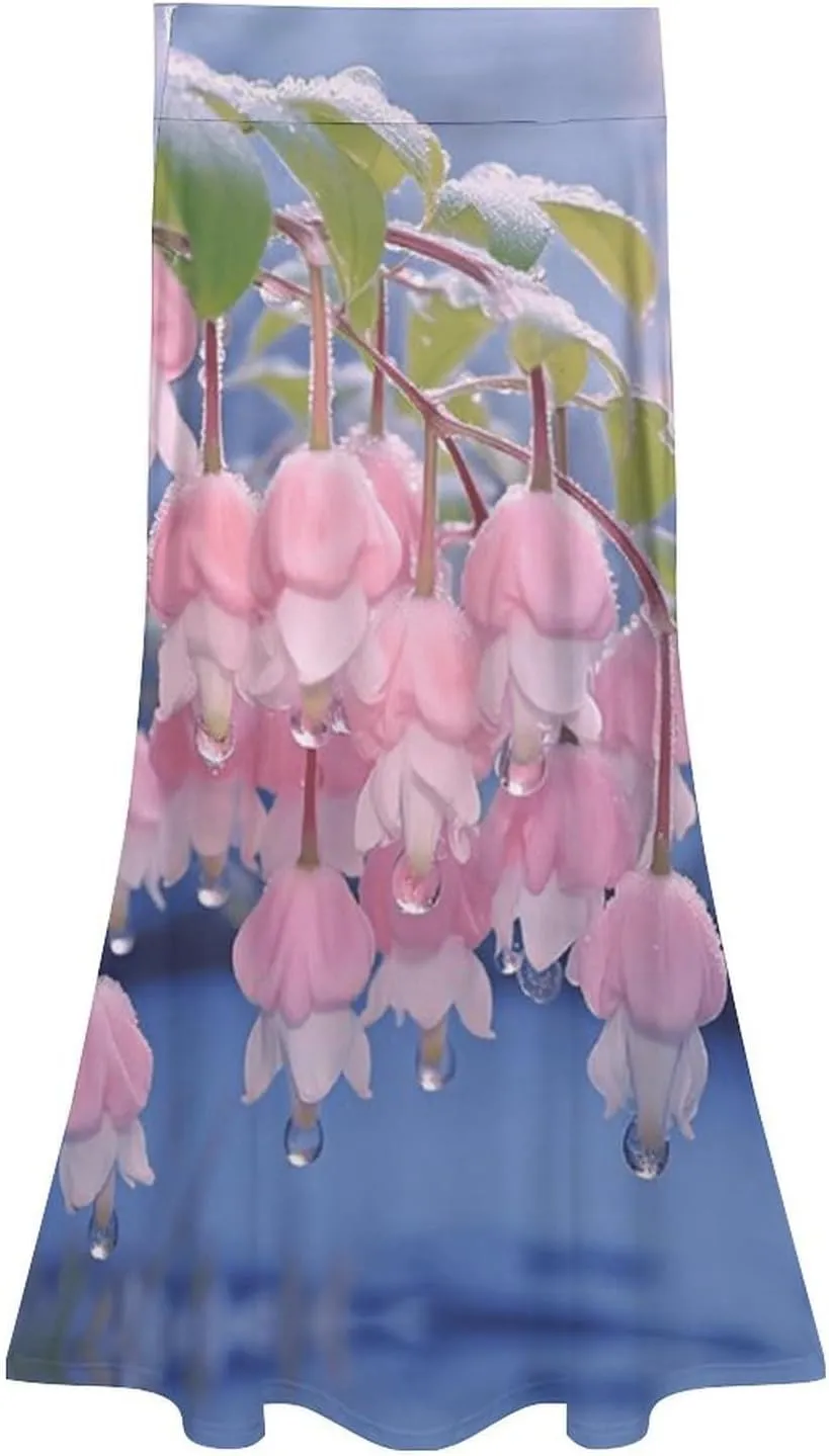Cute Convallaria Thai Style Maxi Skirts High Waist Invisible Zip Ruffle Flowy Party Skirts