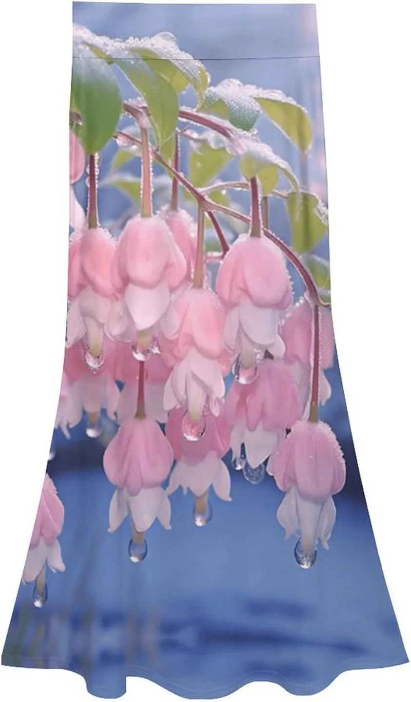 Cute Convallaria Thai Style Maxi Skirts High Waist Invisible Zip Ruffle Flowy Party Skirts