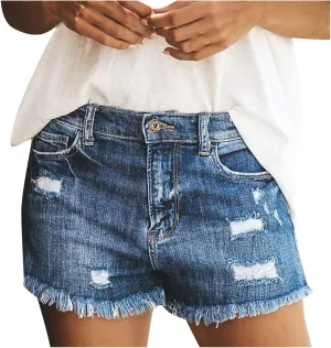 Denim Shorts for Women High Waisted Stretch Distressed Ripped Raw Hem Jean Shorts 2024 Summer Casual Hot Shorts with Pockets