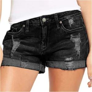 Denim Shorts for Women High Waisted Stretch Distressed Ripped Raw Hem Jean Shorts 2024 Summer Casual Hot Shorts with Pockets