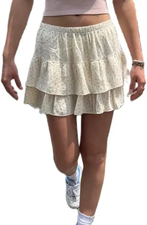 DSORVICD Women Y2k Pleated Mini Skirt Floral Print High Waist Ruffle Skirt Boho Layered Short Skirts Summer Vacation Clothes