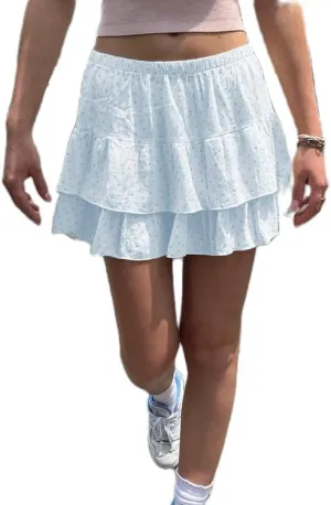 DSORVICD Women Y2k Pleated Mini Skirt Floral Print High Waist Ruffle Skirt Boho Layered Short Skirts Summer Vacation Clothes