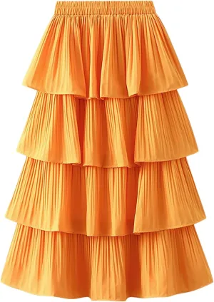 Female Ruffled Tiered Maxi Tulle Skirt Women Spring Summer High Waist Pleated Mesh Long Skirt