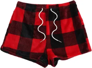 Flannel Pajamas Shorts Women Plaid Pj Shorts Fleece Lounge Shorts Casual Winter Shorts Comfy Fluffy Shorts Loungewear