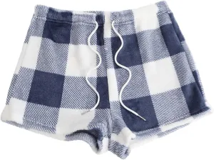 Flannel Pajamas Shorts Women Plaid Pj Shorts Fleece Lounge Shorts Casual Winter Shorts Comfy Fluffy Shorts Loungewear