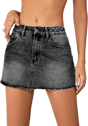 Floerns Women's Causal High Waist Raw Hem Pocket Denim Jean Short Skirt