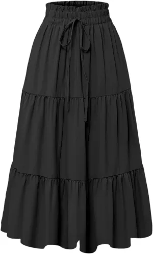 Floral Skirt for Women Summer Bohotiered Elastic High Waisted Maxi Skirts Vacation A-Line Flowy Swing Long Skirts