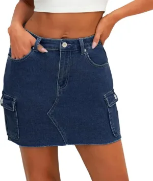 Genleck Cargo Denim Skirt for Women – Tummy Control Stretch Jean Skirts with Pockets High Waist Mini Y2K Summer Skirt Outfit