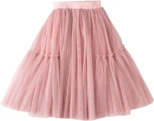 Girls Long Tutu Skirt Tiered Ruffle Maxi Skirts Soft Fluffy Skirt Birthday Party Little Girl Layered (Pink, 3-4 Years)