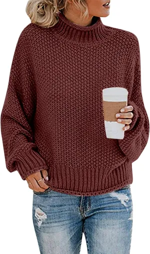 GOKKILRW Womens Oversized Turtleneck Sweater Casual Long Sleeve Cable Knit Oversized Soft Slouchy Loose Pullover Jumper Tops