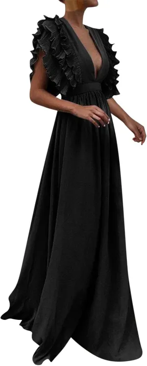 Gowns for Short Women Sleeve Tiered Midi Dress Tie Waist A Line Long Party Dress Cocktail Formal Dresses for