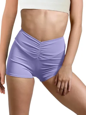 Haloumoning Girls Athletic Ruched V-Waist Shorts Kids Workout Yoga Dance Shorts Active Gymnastics Shorts